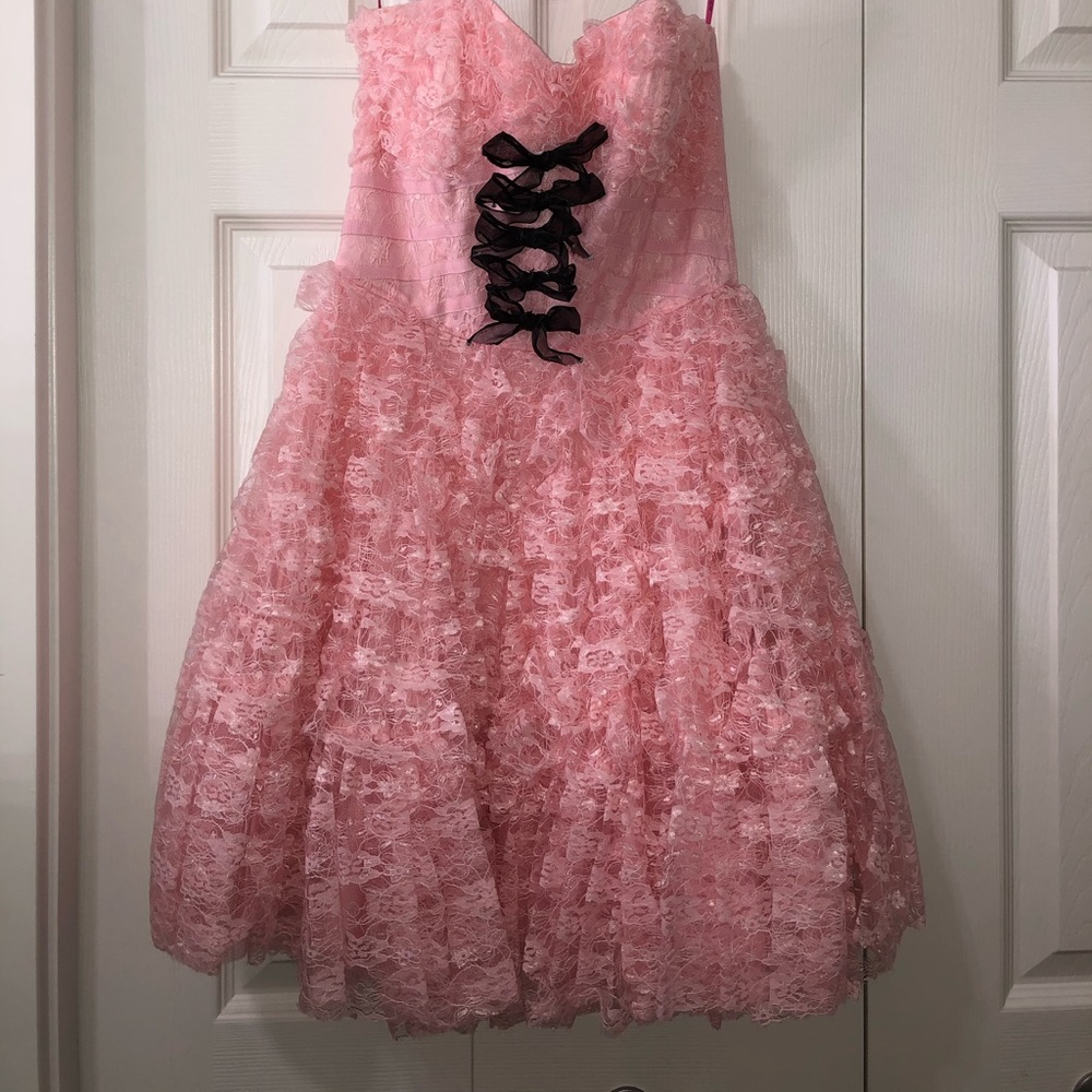 Pink Ruffled Halter Party Dress - Picture 2 of 7